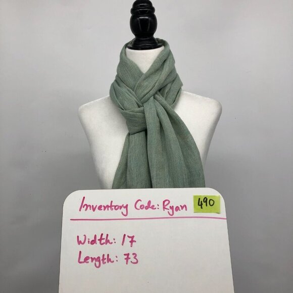 AJ Armani Jeans Unisex Sage Green & Cream Color Block Scarf with Tassels - Picture 6 of 13